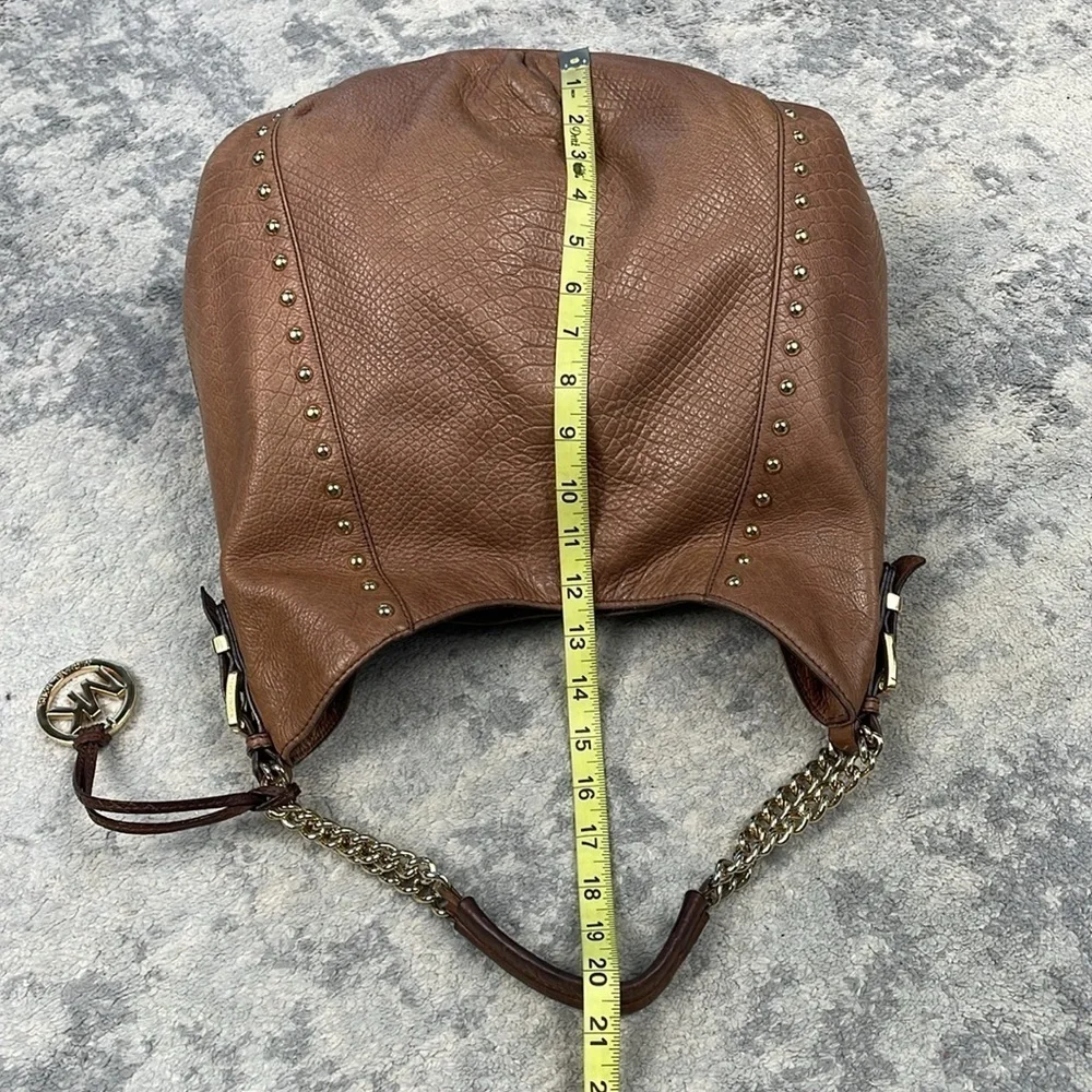 MICHAEL Michael Kors Middleton Hobo Bag Studded Embossed Leather Brown Cognac